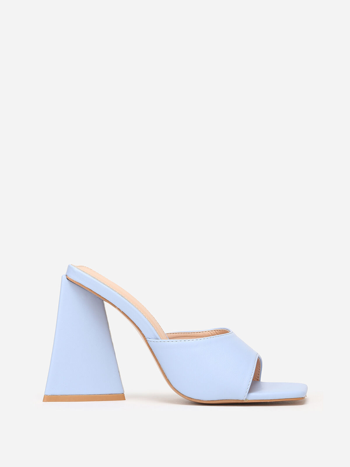 Mules en simili à large talon triangle- Bleu clair