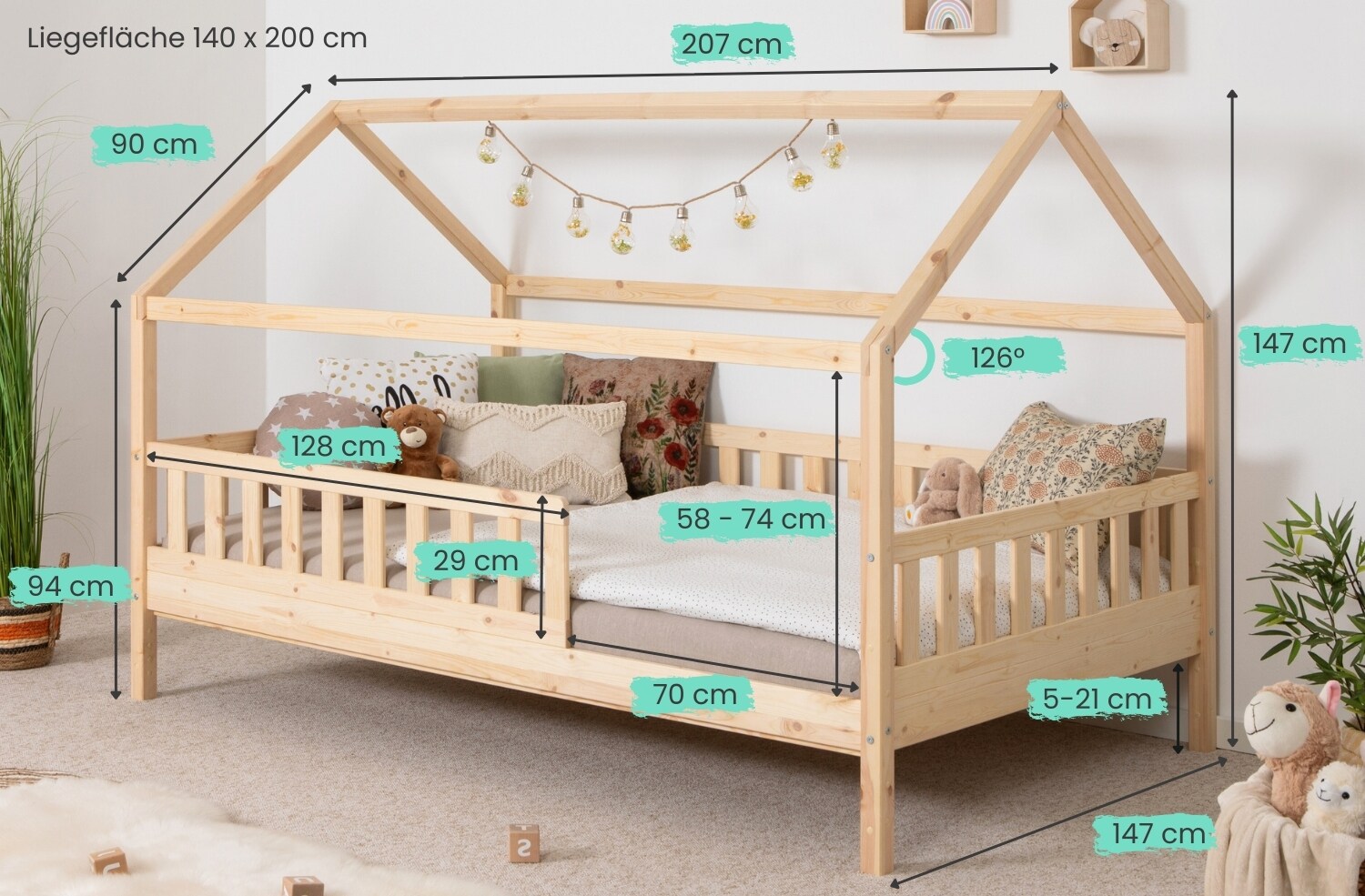TiCAA Kinderbett Hausbett 
