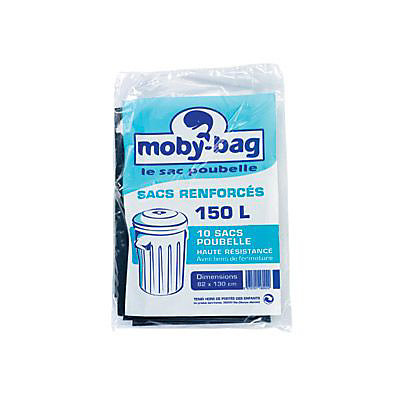 10 sacs poubelle renforcés noirs 150L
