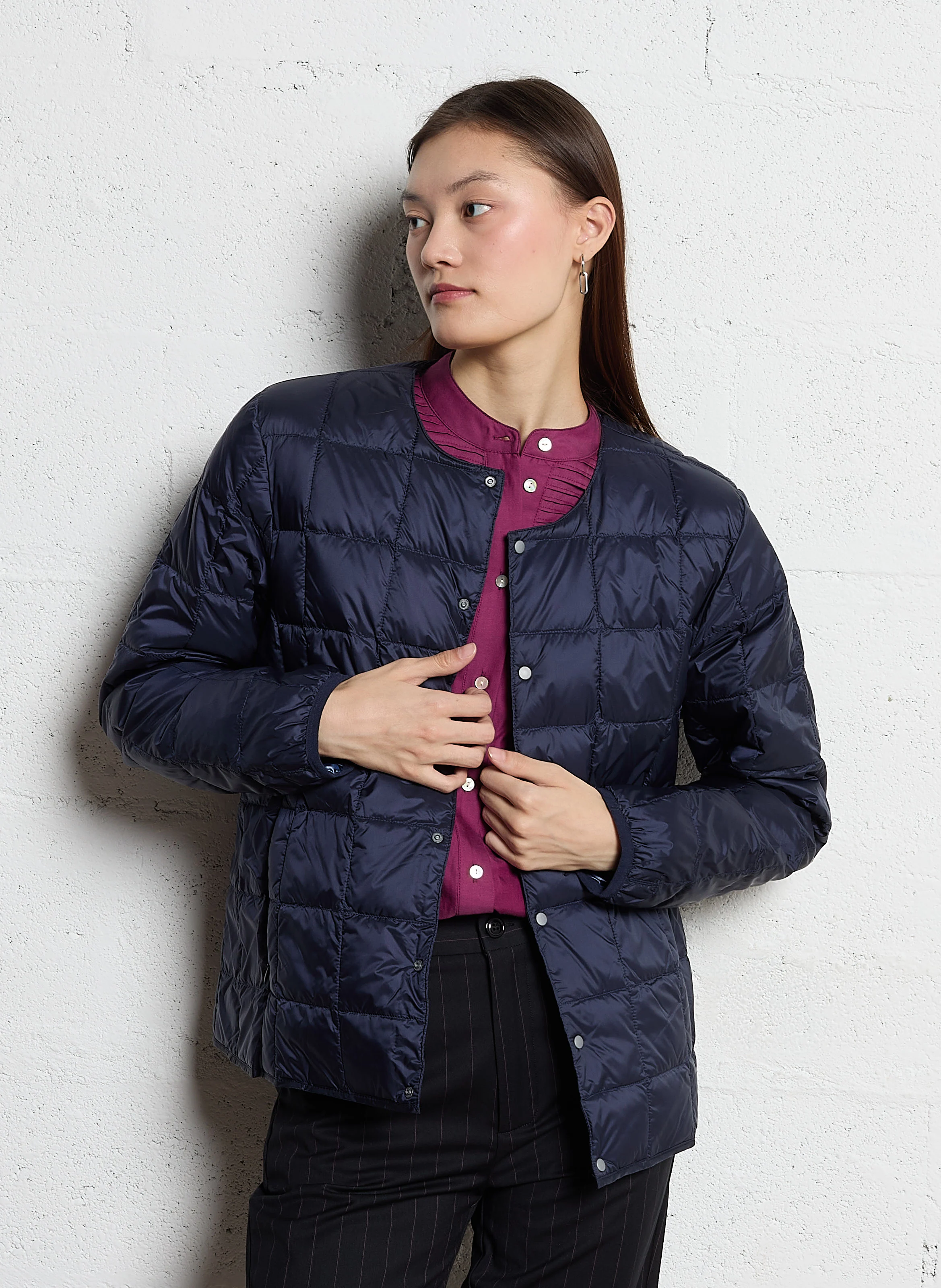 Veste col rond matelassée | Bleu
