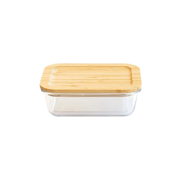 Boîte rectangle verre couvercle bambou 1L Pebbly