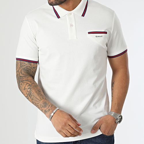 Polo Manches Courtes 3-Col Tipping Solid Pique 2003170 Beige Clair