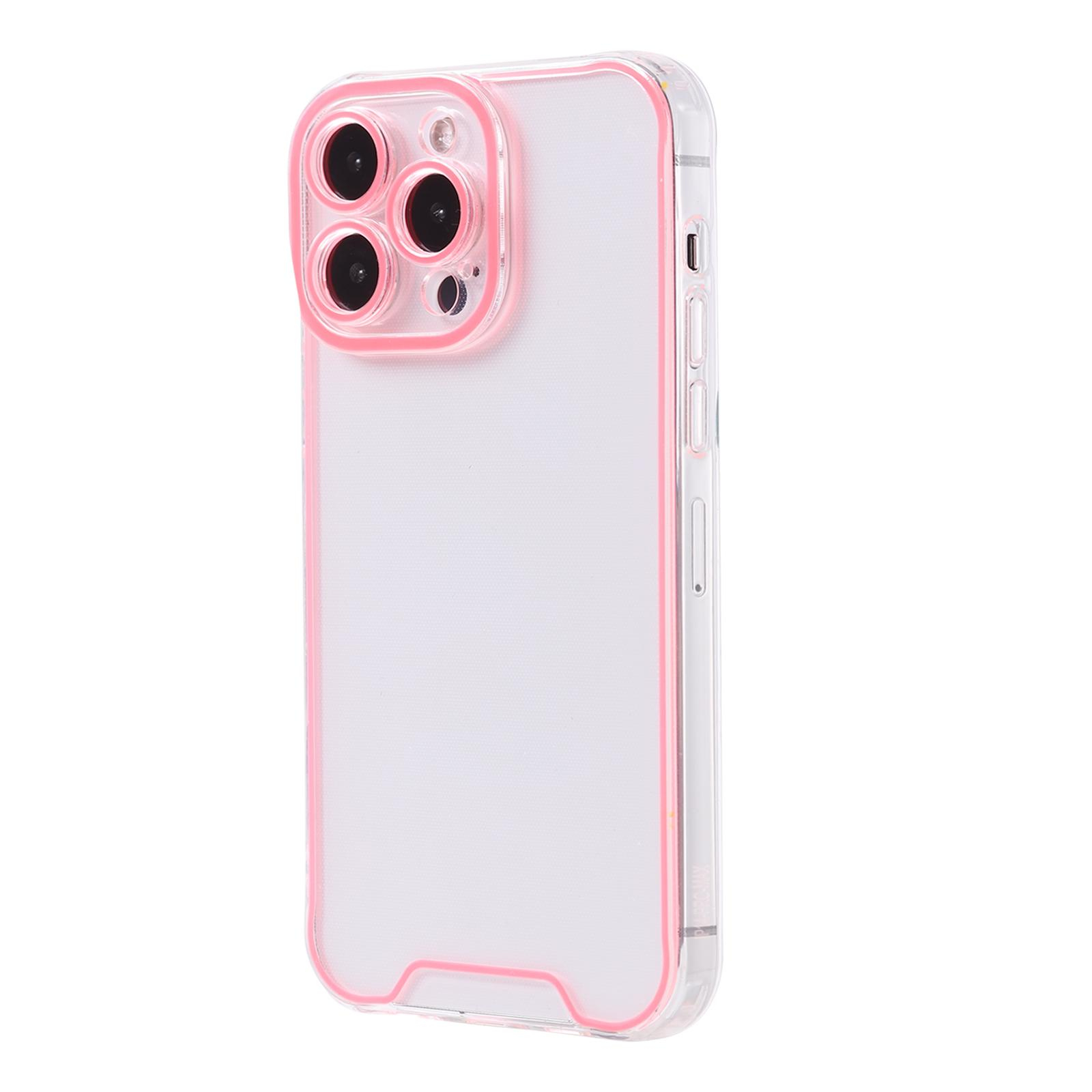 iPhone 14 Pro Max Gummi Case Hülle mit Fluoreszierendem Rahmen - Pink / Transparent