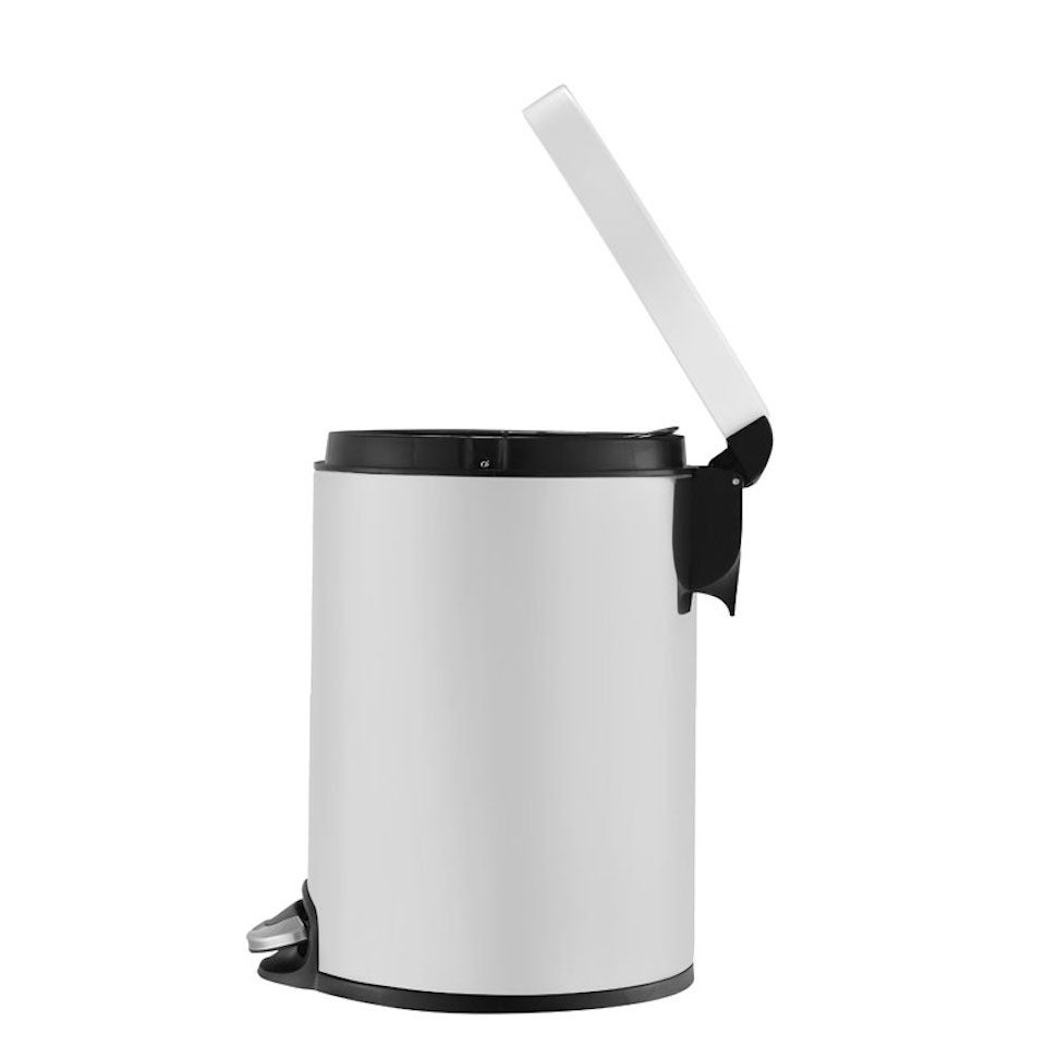 PROREGAL Pedaalemmer met stijlvol pedaal & stil sluitend deksel & kunststof binnenemmer, 5 liter, HxBxD 29 x 20,3 x 26,5 cm, wit