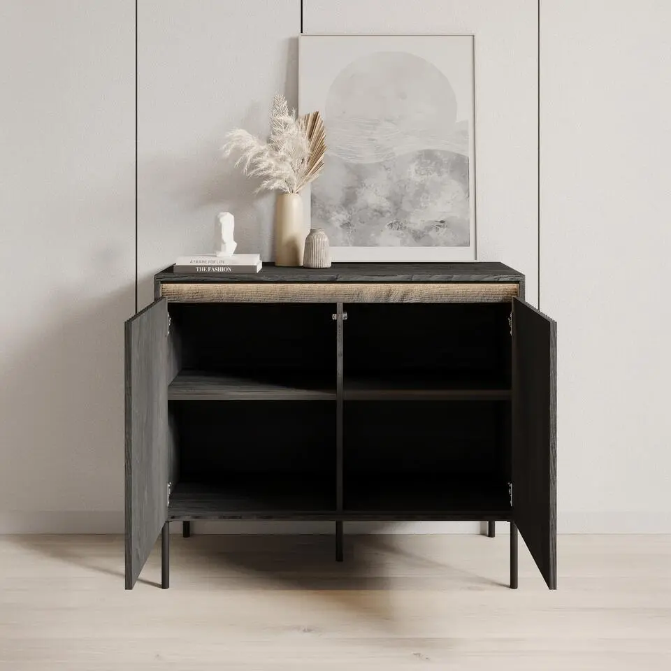 Meubella - Dressoir Timoteo - Mat zwart - 98 cm