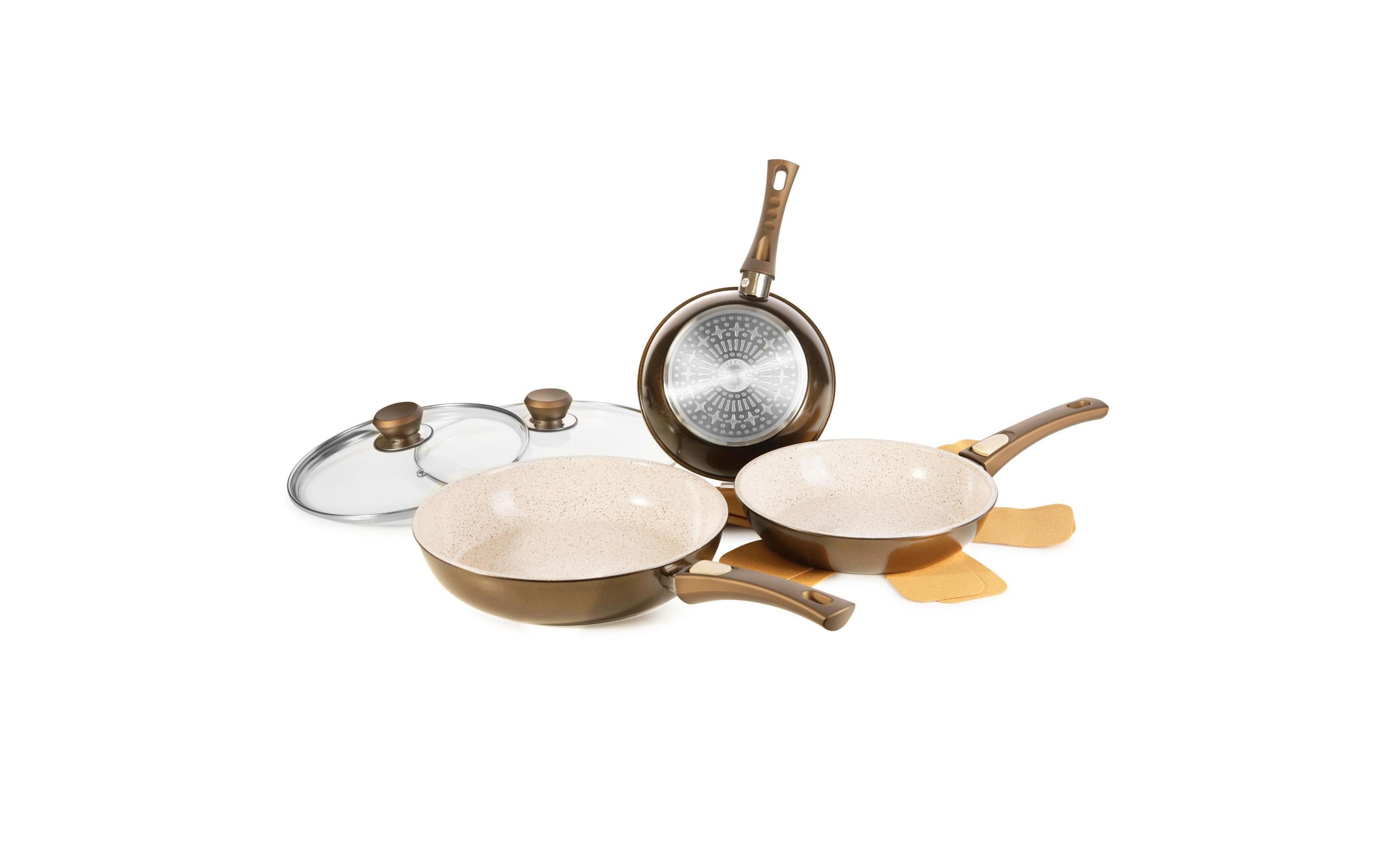 Bratpfanne Cerafit Granit 7-teilig<br>3 Granitpfannen mit 2 Glas-Deckel sowie Pfannenschutz