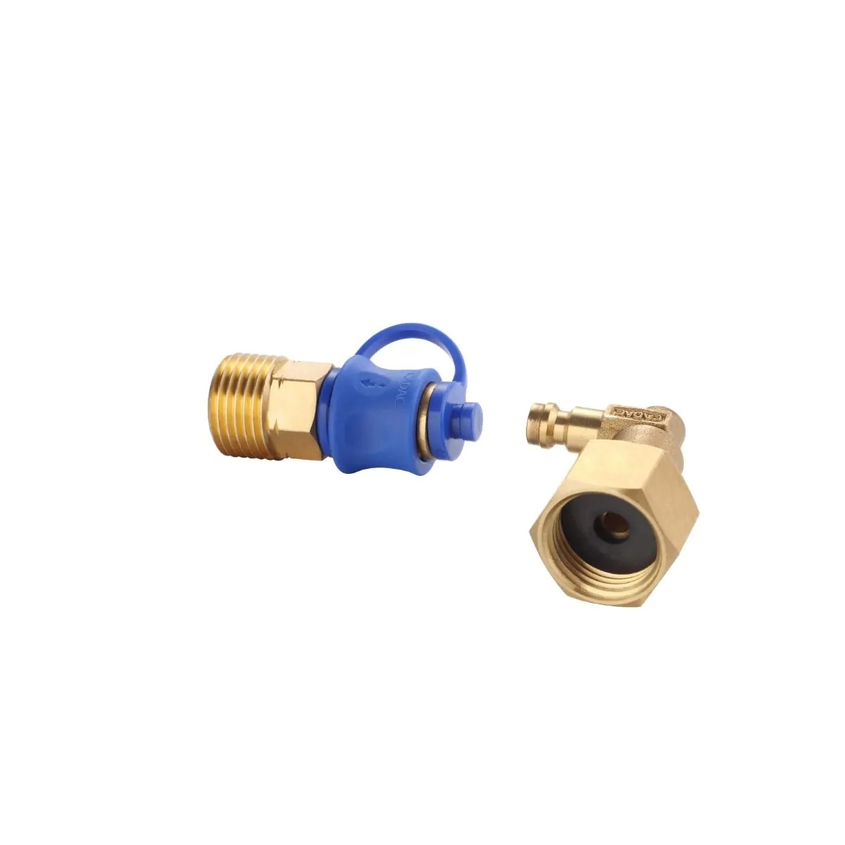 Cadac Quick Release Kupplungsstück mit Schnellkupplung für Gasgrill Schlauch D4 Anschluss Frankreich 90 Grad Winkel