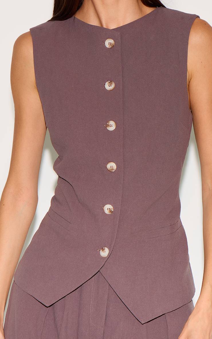 Marron Foncé Gilet Tailleur Tissé