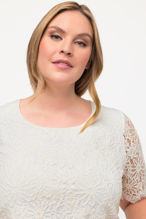 Braut-Top, Spitze, A-Linie, Rundhals, Halbarm