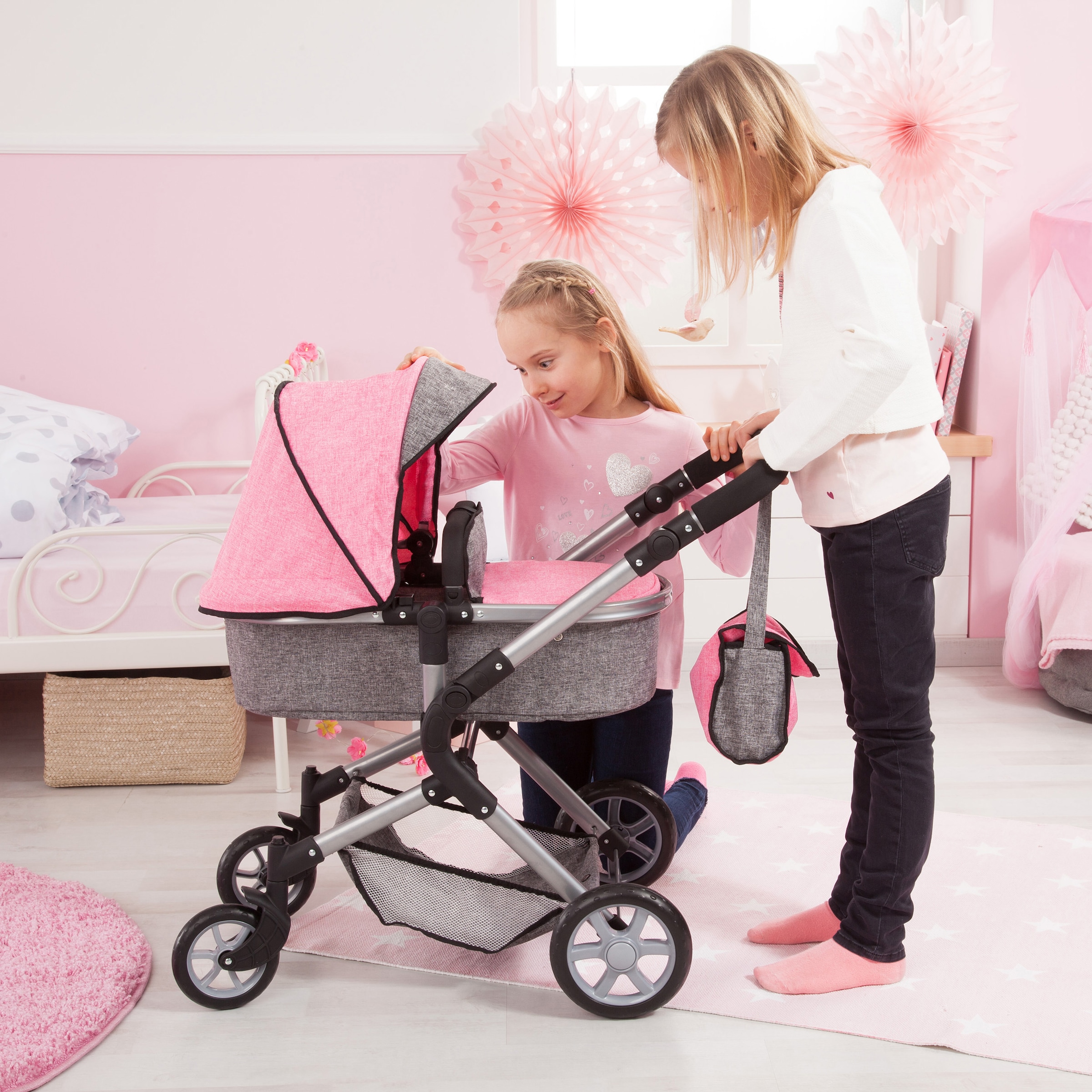 Bayer Kombi-Puppenwagen »City Neo, Grau/Rosa«