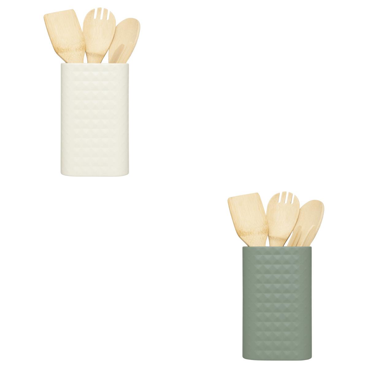 LOT 4 USTENSILES BAMBOU AVEC POT