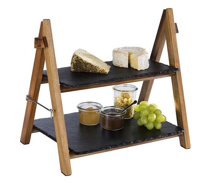 APS Etagère/ Serviergestell, 2-stufig Naturschiefer, Akazienholz