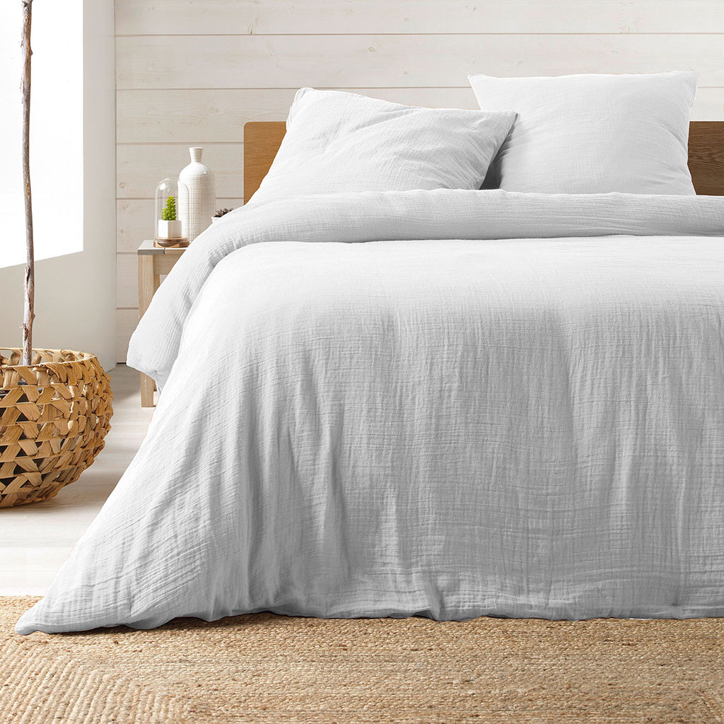 Parure housse de couette gaze de coton ANGELIA blanche 240x260cm