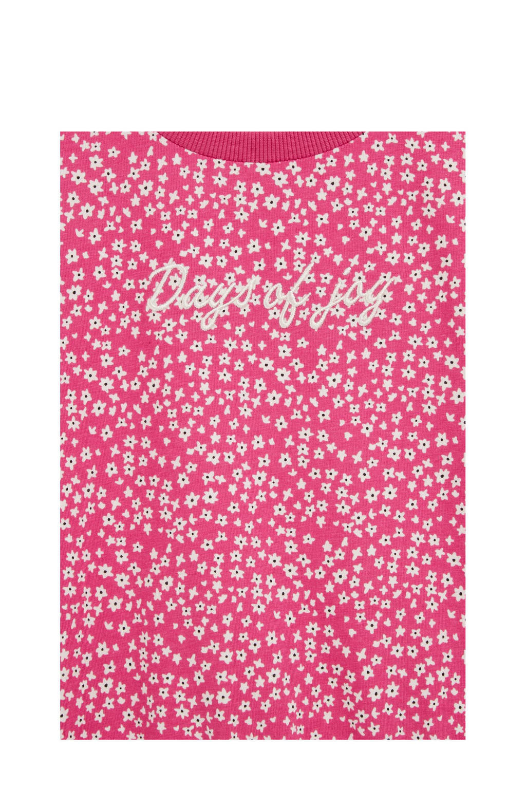 WE Fashion gebloemde sweater roze/wit