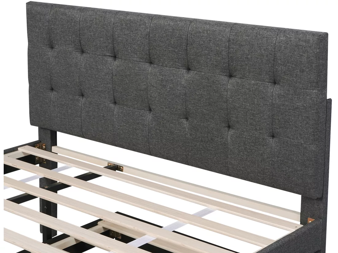 Lit gigogne avec 3 tiroirs - 140 x 200 cm + 90 x 190 cm - tissu lin - tête de lit réglable - coloris gris