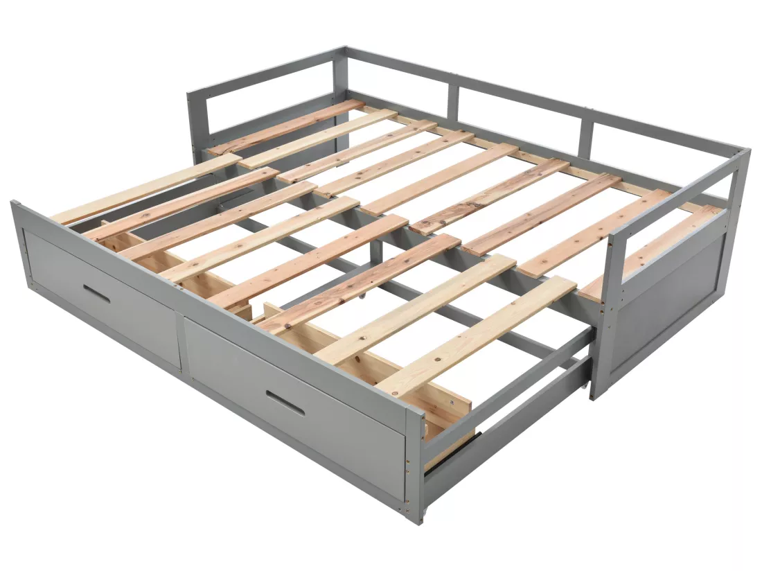 Lit gigogne pour enfant 90 x 200 cm avec 2 tiroirs - lit bébé - cadre en pin - coloris gris