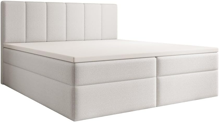Luxusbetten24 Boxspringbett Aurelia Bouclé 180x200 mit Stauraum | Bezug: Bouclé | Farbe: Weiß | Härtegrad: