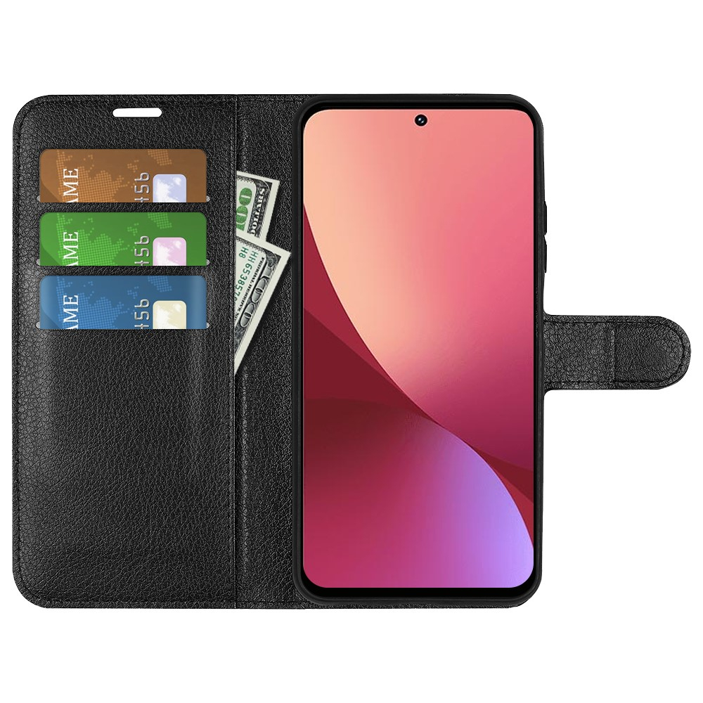 Xiaomi 12 Leder Tasche Flip Cover Litchi Look - Schwarz