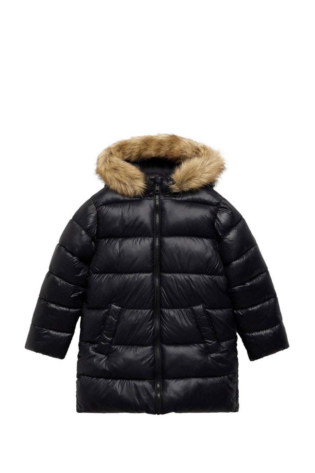 Mango Kids gewatteerde winterjas zwart