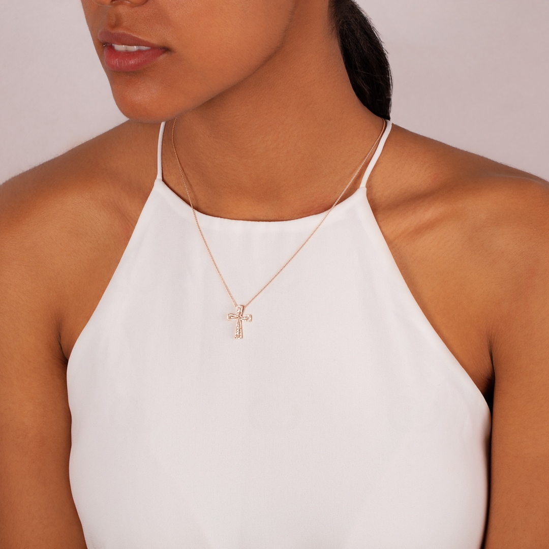 Kreuzanhänger 750/18 K Roségold mit Diamanten 0.15 ct H/si