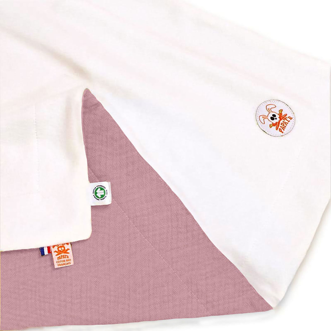 Papate Couverture en Coton Bio Rex blanc/rose - 70x95 cm