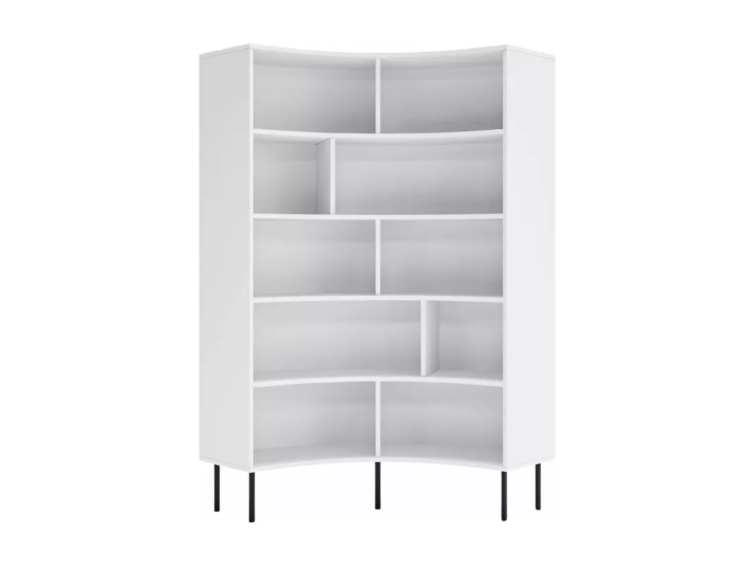 Bibliothèque d'angle moderne blanche pour livres HORN avec des pieds noirs / 100 cm