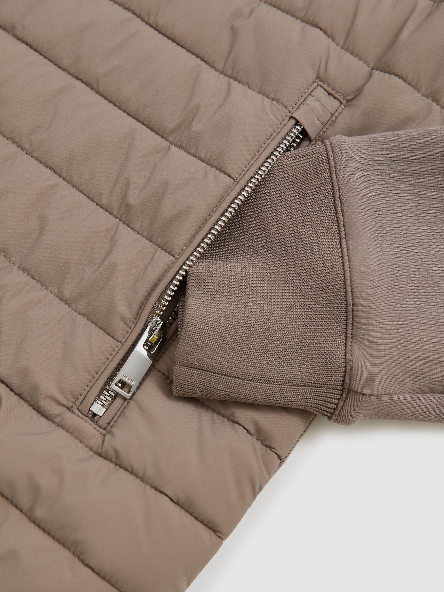 Taupe bruin - Reiss Freddie Hybrid gewatteerd en gebreid jack met rits