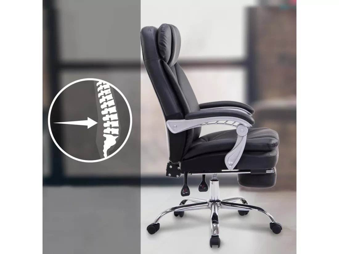 Chaise de bureau - Similicuir & Métal chromé - Noir - XL Troy