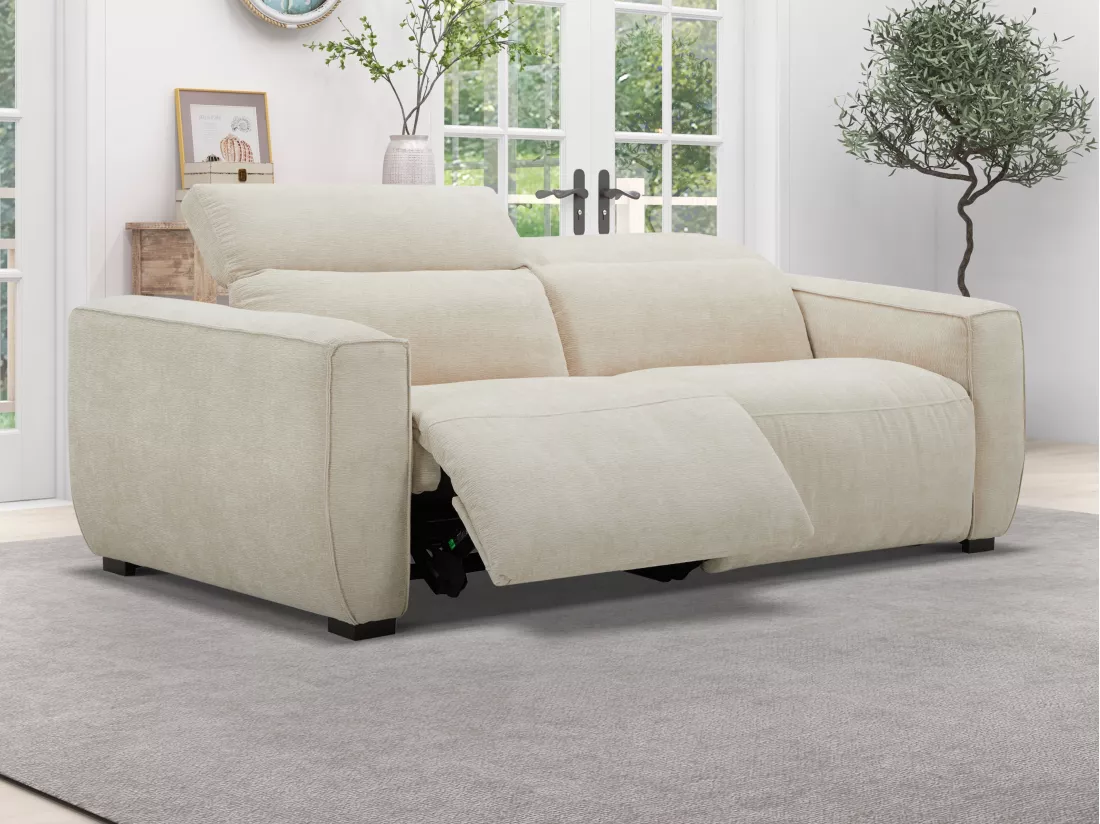 Canapé 3 places relax électrique en tissu beige LAGUNDI