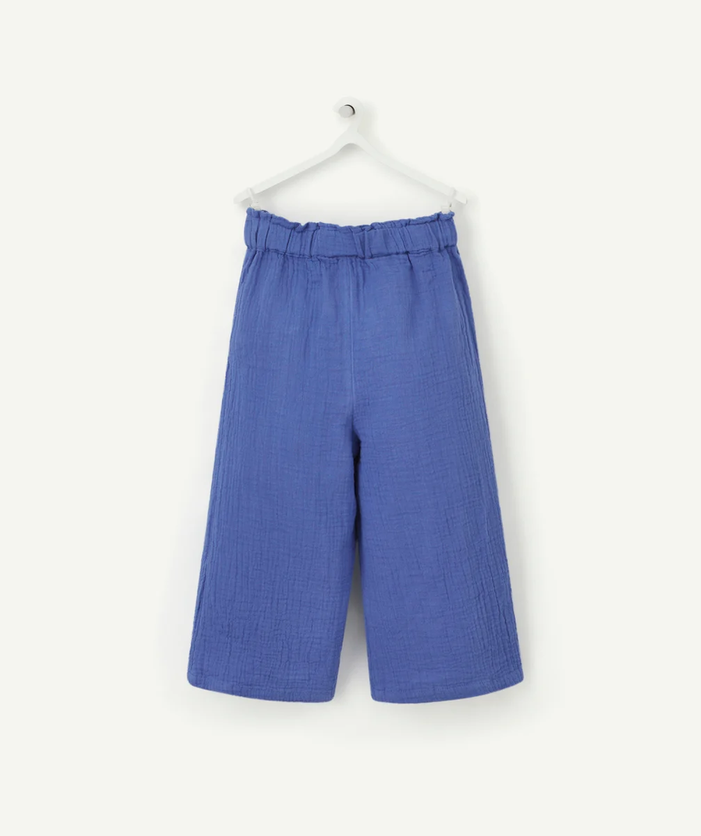 PANTALON FLUIDE ÉVOLUTIF BLEU EN GAZE DE COTON