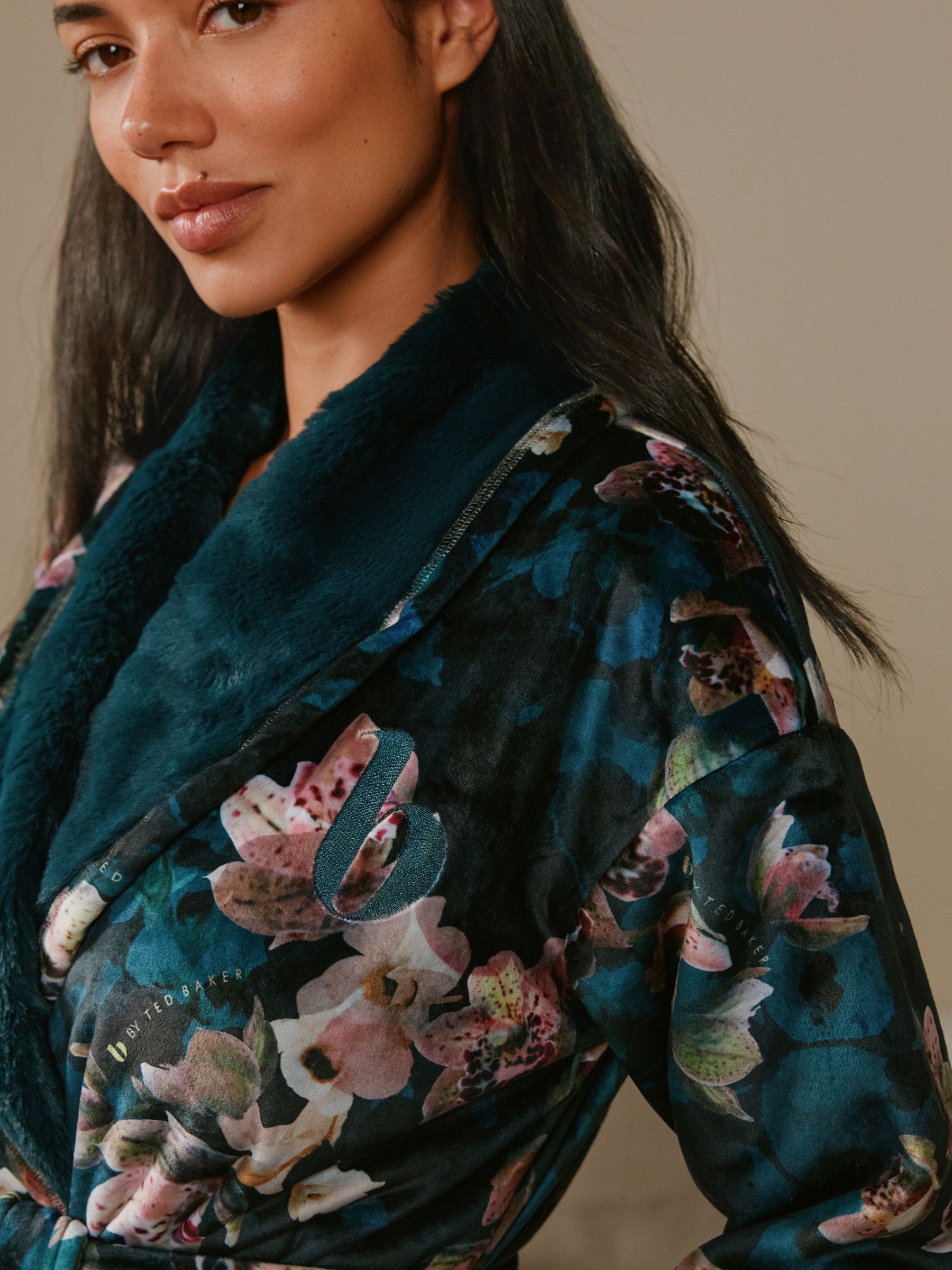 B by Ted Baker Dark Teal Floral Cosy Robe