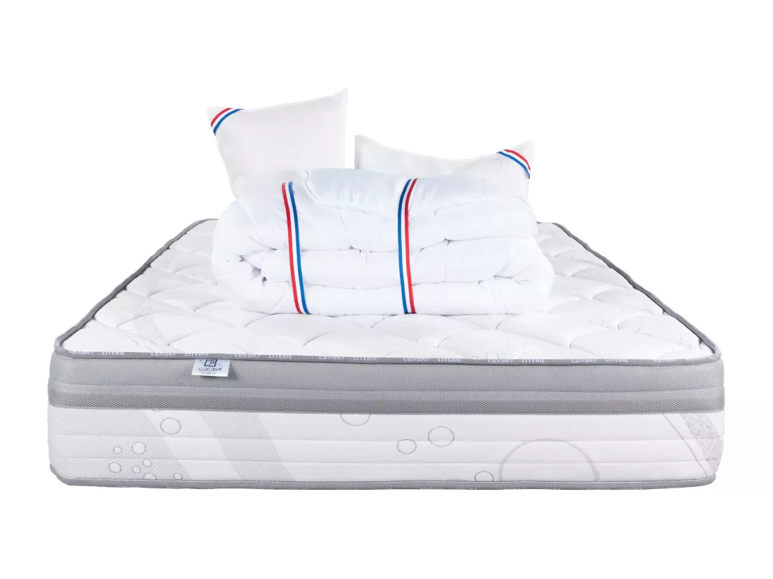 Matelas 140x190 cm, ViscoPlus, 26 cm, mémoire de forme, ferme + 2 oreillers + couette