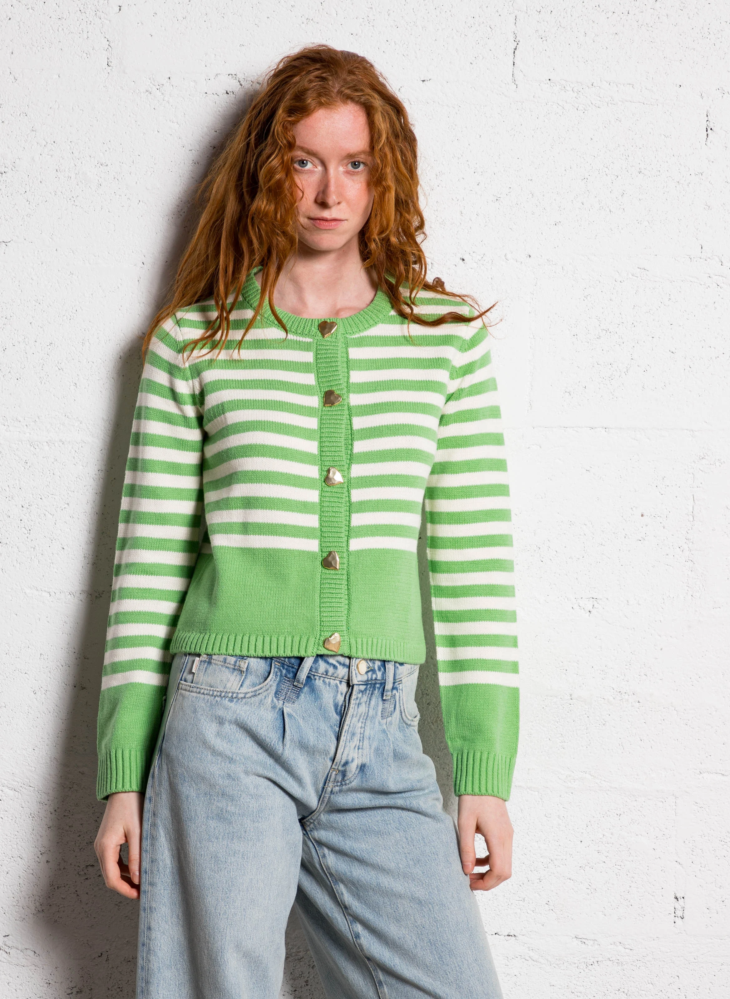 STINE - Gilet col rond en coton bio mélangé | Vert