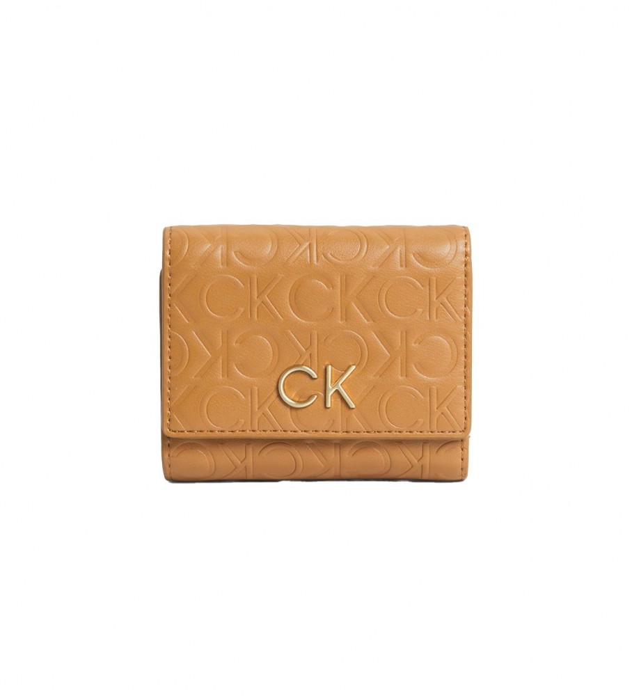 Carteira pequena Calvin Klein marrom de três dobras