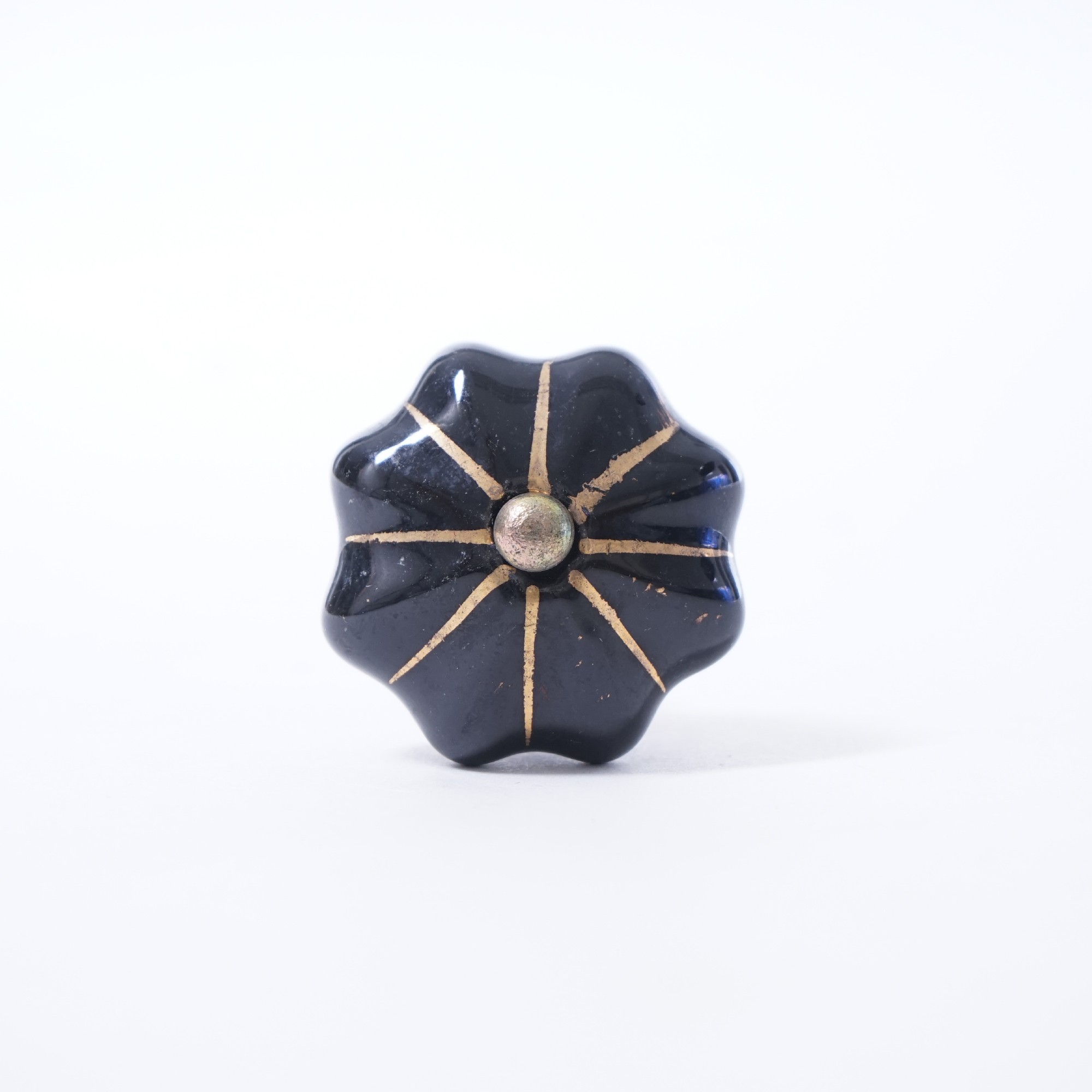 Keramik Möbelknopf 'Blume', handglasiert, schwarz, Ø 4 cm günstig bestellen