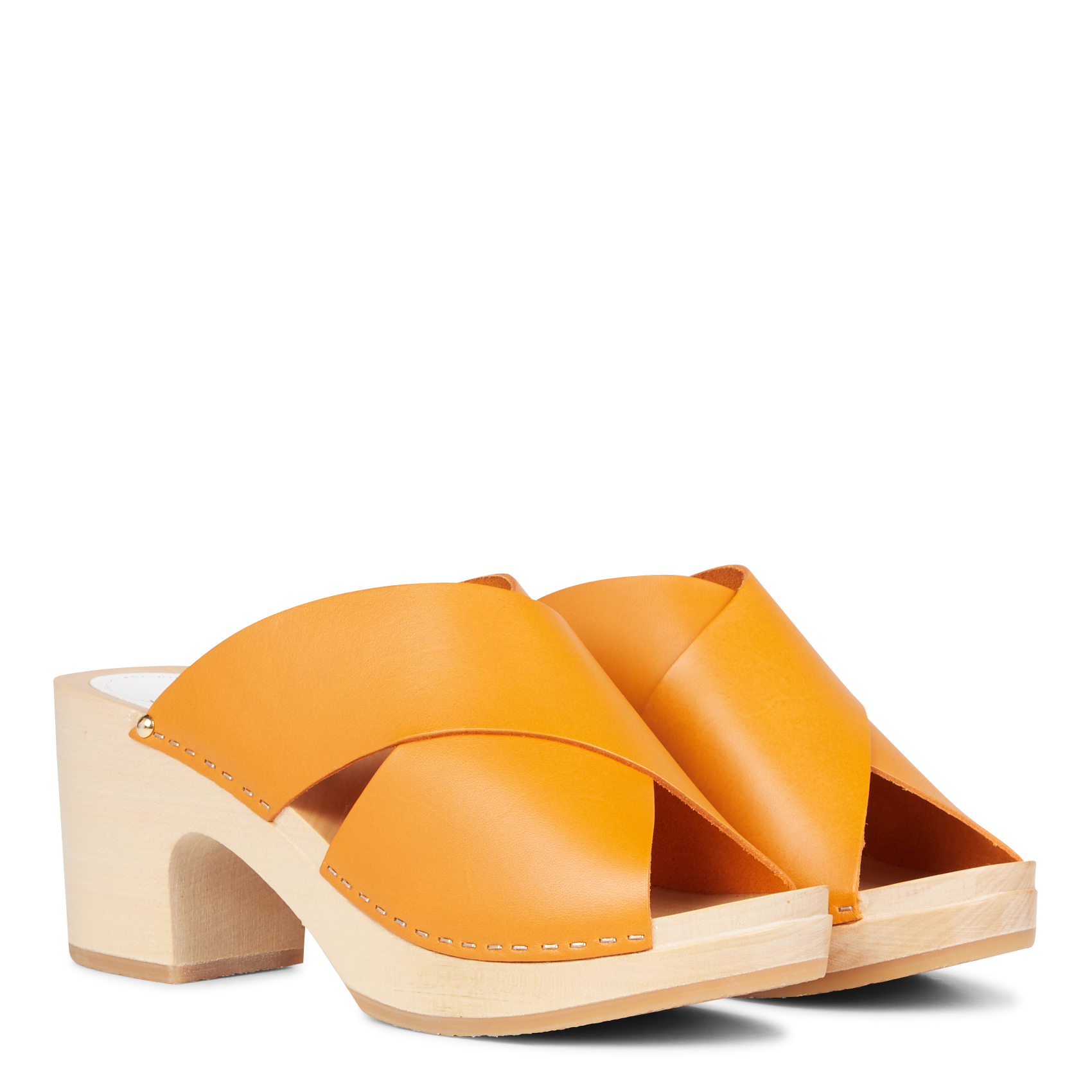 YZIS - Sabot à talon haut en cuir | Orange