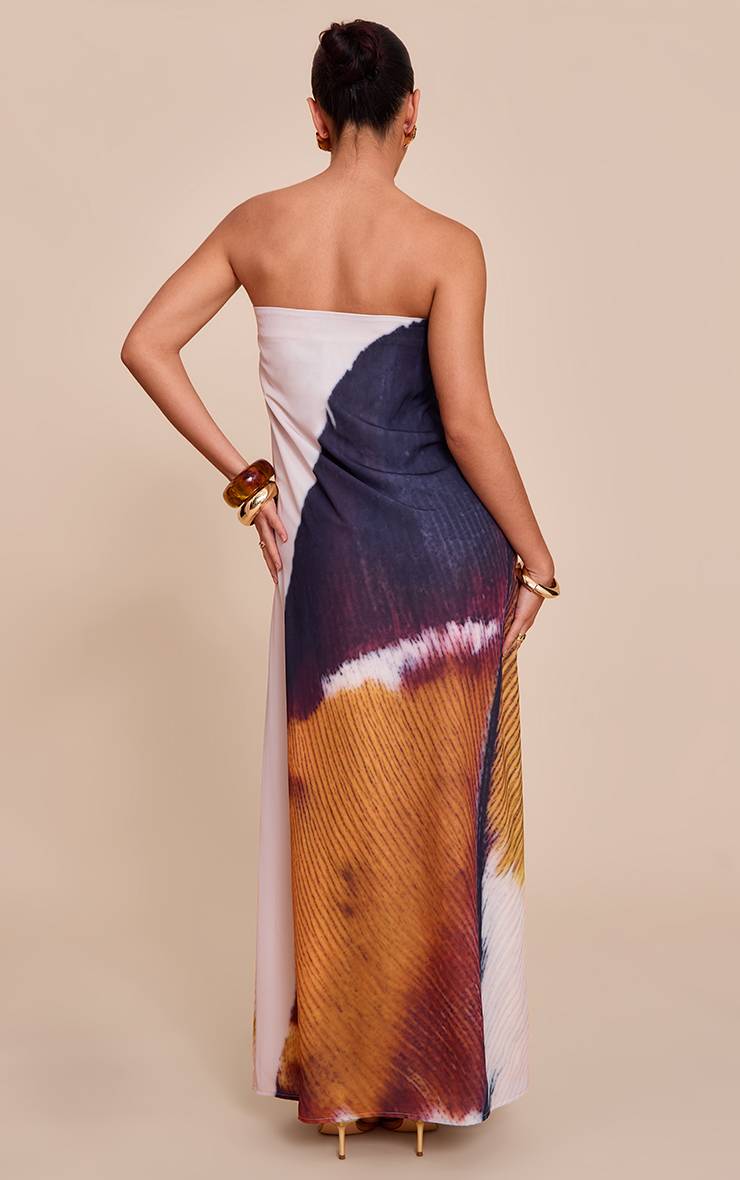 Nude Robe Longue Fourreau À Imprimé Plumes Et Bustier Bandeau