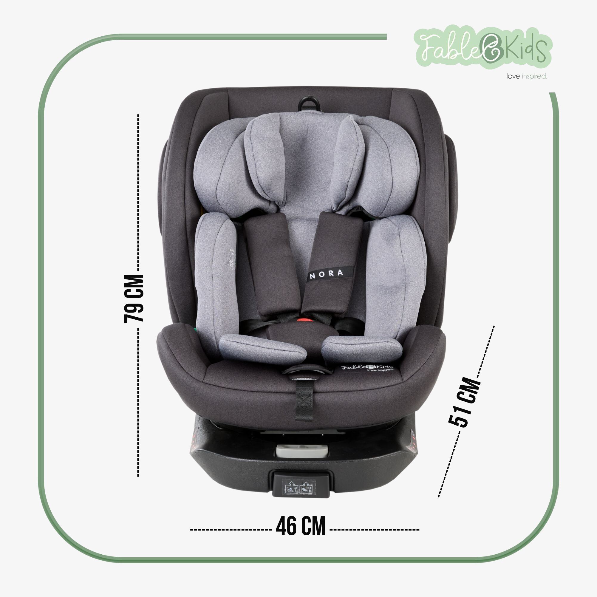 FableKids 360° i-Size Kinder-Autositz mit ISOFIX und Stützbein NORA Grau