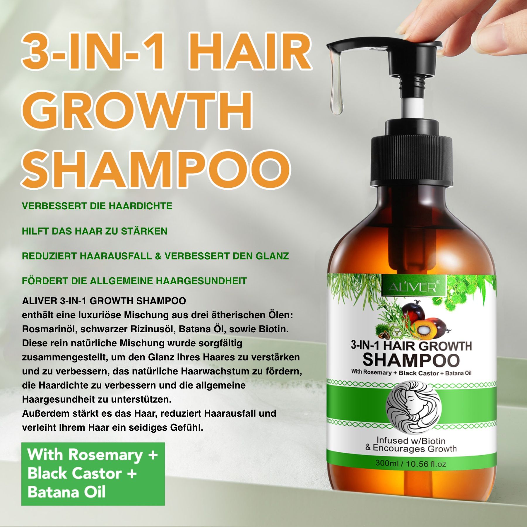 ALIVER 3-in-1 Rosmarinöl Rizinus Batana  Haarshampoo für Haarpflege