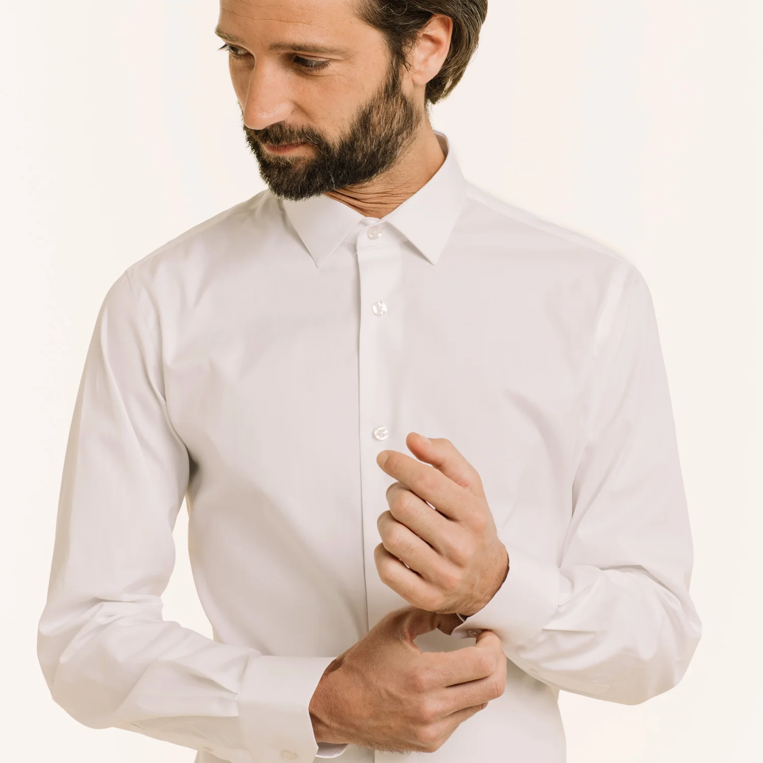 Fitted white double-twisted Oxford shirt