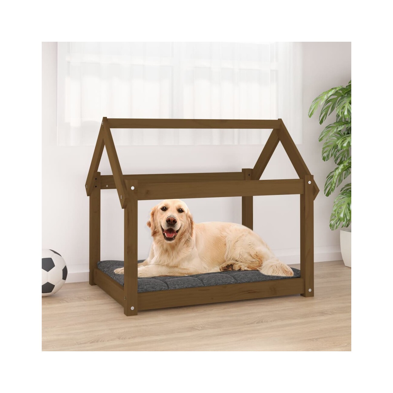 VidaXL Hundebett L (81x60x70 cm) aus Kiefernholz dunkelbraun