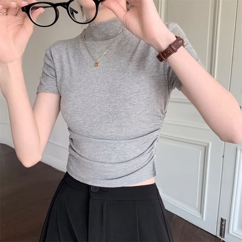 Enpheriado - T-shirt met korte mouwen en mockneck, effen cropped