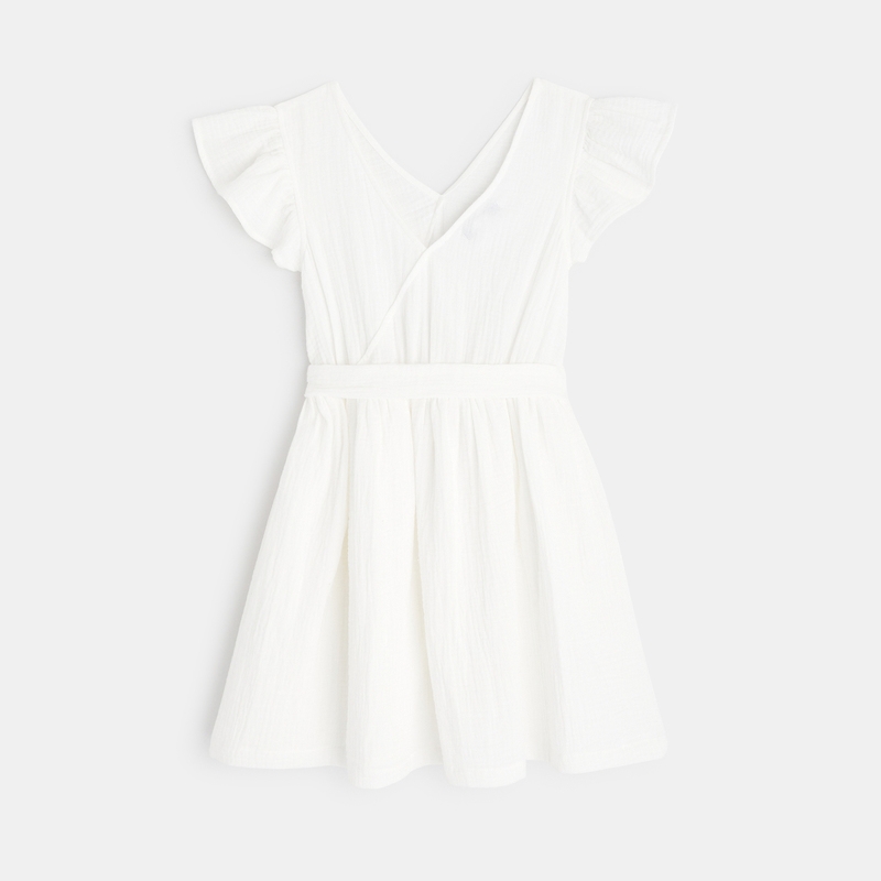 Robe effet croisé gaze de coton blanche fille