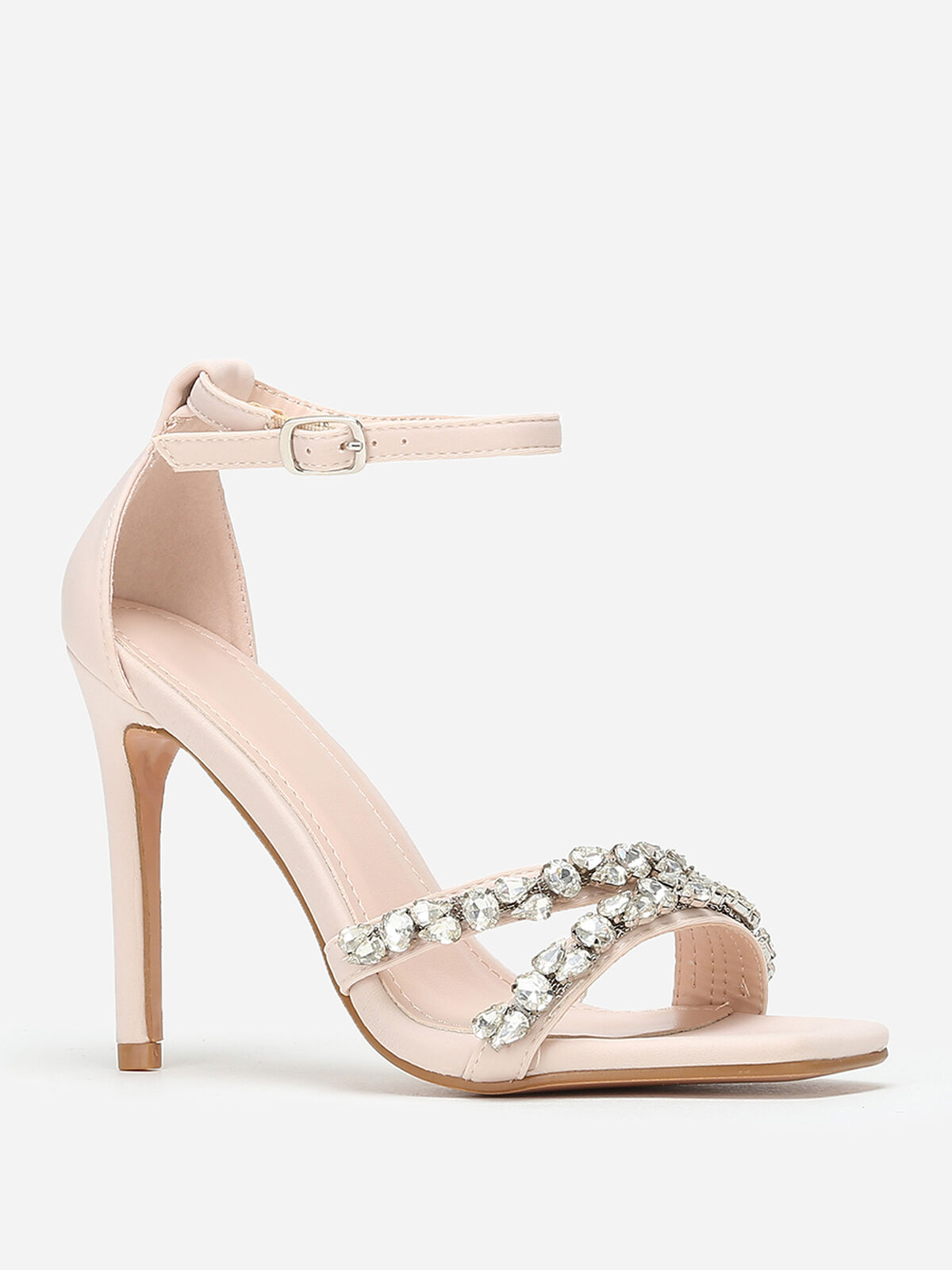 Sandales en tissu à strass et talon fin- Beige