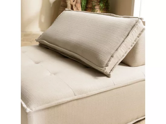 ALBANE - Chauffeuse capitonnée beige 100x100cm avec dossier et coussin