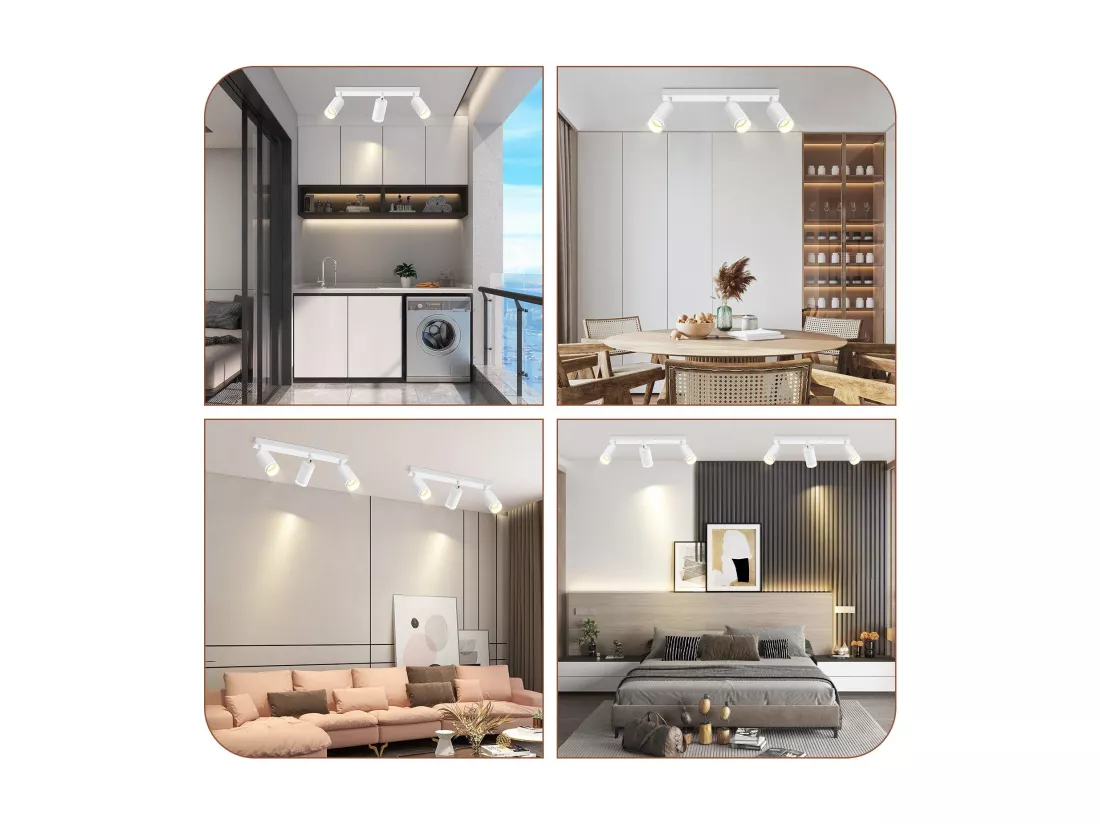 NETTLIFE Plafonnier Blanc moderne : 3 spots de plafond orientables en métal, plafonnier GU10, pour chambre, salle à manger, sans ampoule