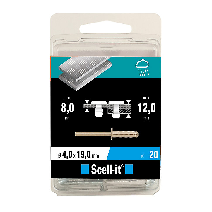 Rivet ø4 x 19 mm tête plate charge max 300kg, 15 pièces