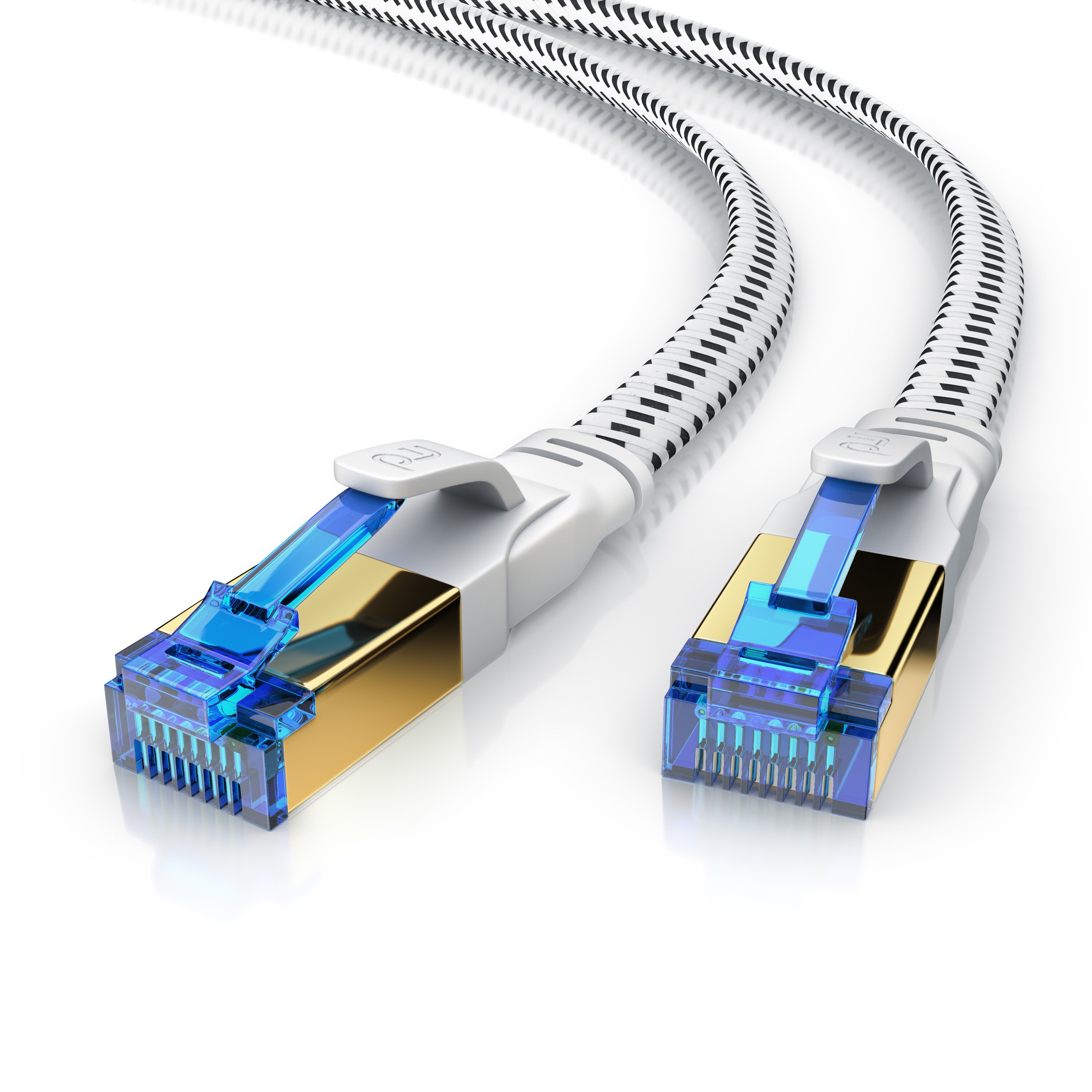 Primewire Flachbandpatchkabel CAT 8 mit Baumwollummantelung - Gigabit Ethernet LAN Kabel - 40 Gbit/s - S/FTP PIMF Schirmung - Netzwerkkabel - 0,25m