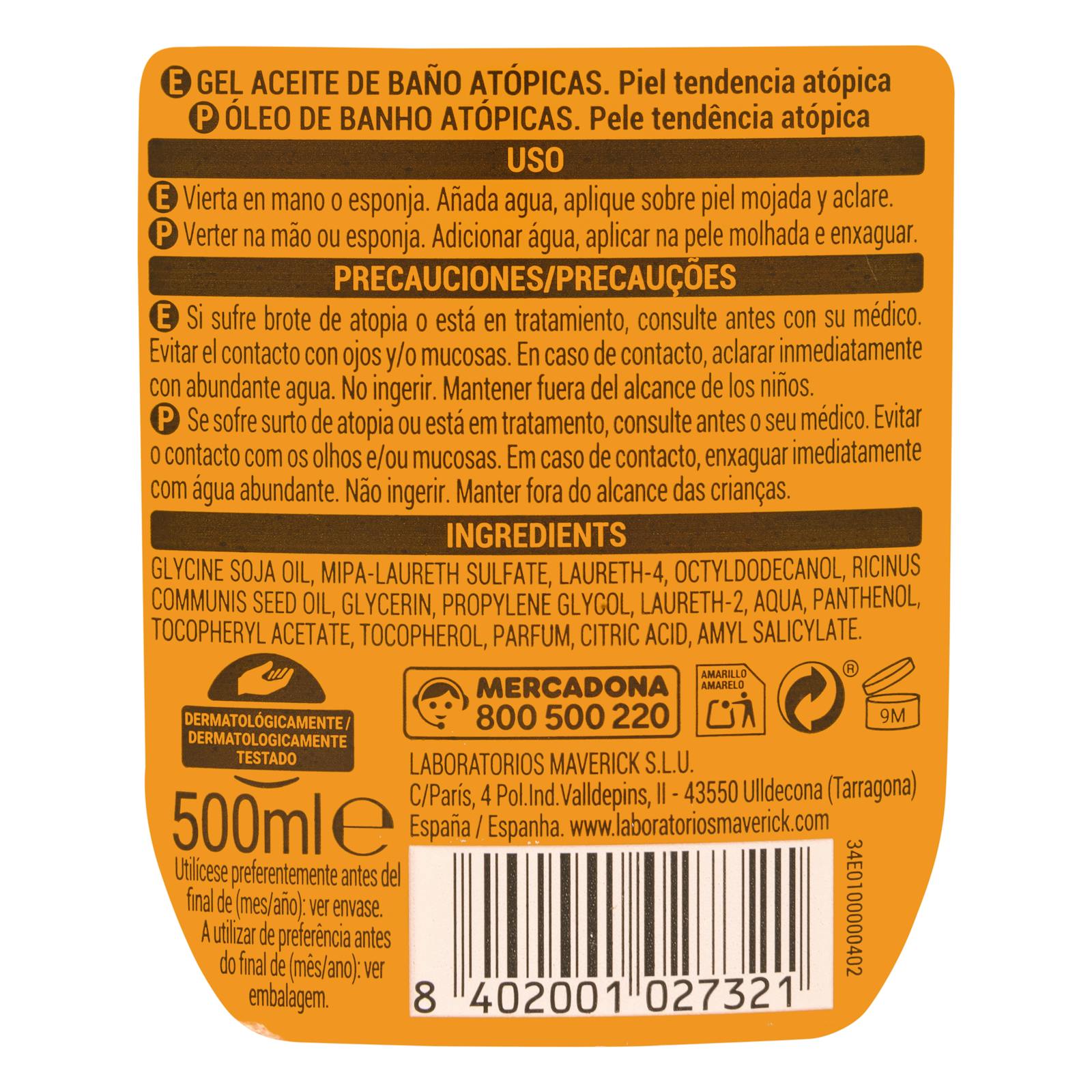 Gel d'huile de bain Deliplus pour peaux atopiques