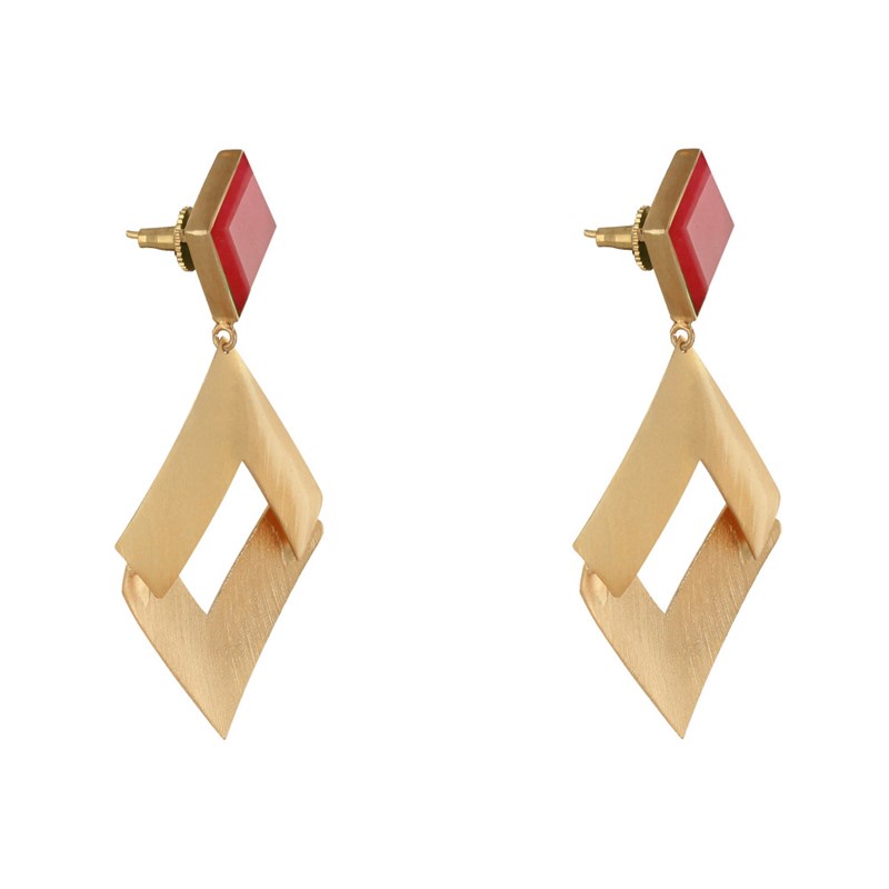 Boucles d'Oreilles Laiton Doré Carrés Lisse Brossé et Coloré